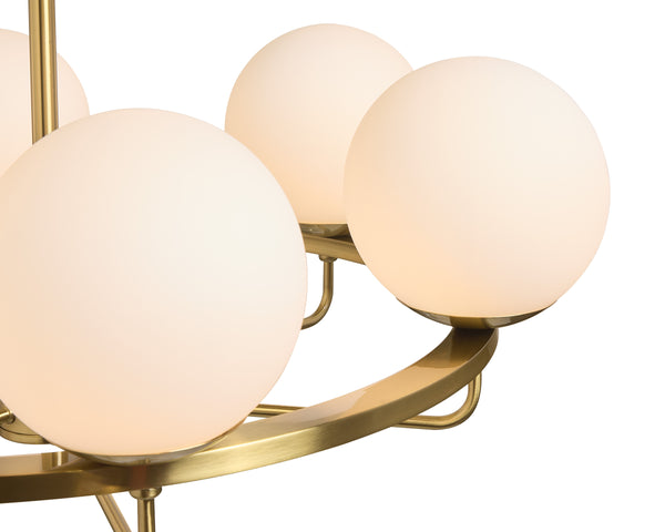 Sunpan Eliora Modern Chandelier with 6 Frosted Glass Shades in Elegant Brass Finish – Stylish Lighting Upgrade!