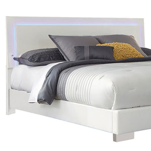 English Elm Strick Nash Glossy White Panel Bed with LED Headboard and Faux-Leather Base — Contemporary Comfort B062S00966