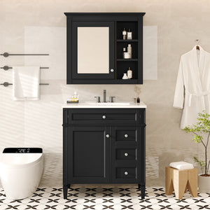 English Elm 30'' Bathroom Vanity Set With Mirror, Modern Freestanding Storage Cabinet & Integrated Sink Design SW000127AAB-1