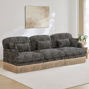 English Elm 100" Leopard Chenille Sectional Sofa with Tassel Trim Deep Seat Modular Living Room Couch Khaki W5656S00022
