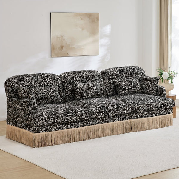 English Elm 100" Leopard Chenille Sectional Sofa with Tassel Trim Deep Seat Modular Living Room Couch Khaki W5656S00022