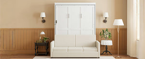 English Elm Full Size Murphy Wall Bed with Integrated Linen Sofa for Studio or Guest Room White LP000890AAK-1