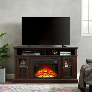 English Elm Classic TV Media Stand with 23" Electric Fireplace Insert, 65" TV Support, Ample Storage & Cable Management Espresso W2275S00015