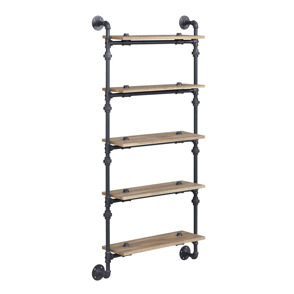 English Elm 5 Pipe Wall Shelf - 5-Tier Oak Shelves with Sandy Black Metal Tubes, Farmhouse Industrial Storage Display B016P324164