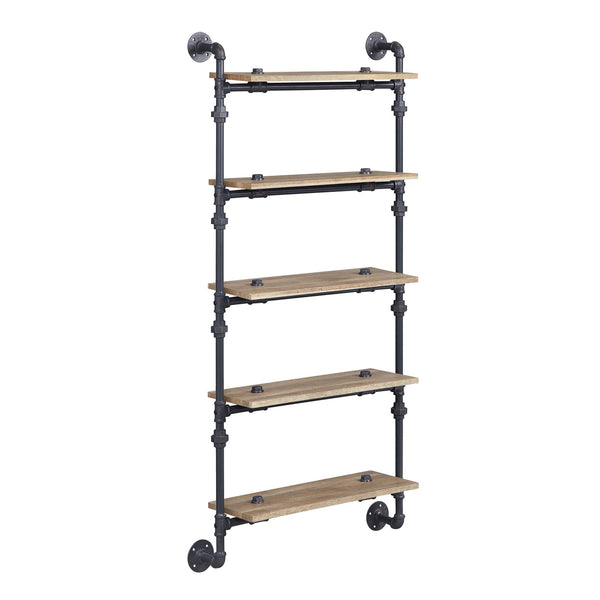 English Elm 5 Pipe Wall Shelf - 5-Tier Oak Shelves with Sandy Black Metal Tubes, Farmhouse Industrial Storage Display B016P324164