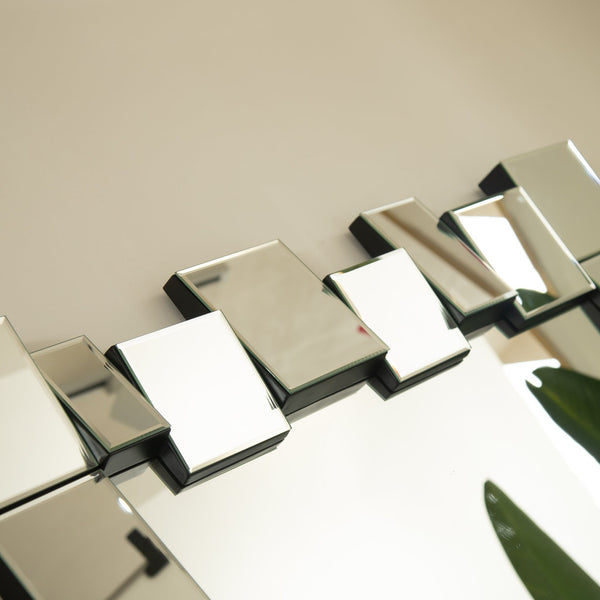 English Elm 30'' Reage Mirror - Geometric Square-Spliced PU Art Mirror Silver, Modern Wall Decor for Home Spaces W2615P346493