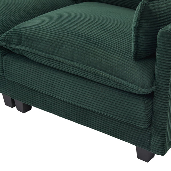 English Elm United We Win Modular Corduroy Sectional with Ottoman Low Profile Living Room Couch Emerald W1568S00257