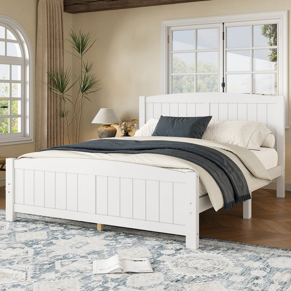 English Elm Queen Solid Wood Platform Bed Frame with Strong Support Slats, No Box Spring Needed, Modern White Finish Light White W1580P374312