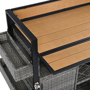 English Elm K&K Wicker Outdoor Grill Cart with Foldable Drop Leaf, Locking Wheels, Wine Rack & Ample Storage Grey N707P233747G