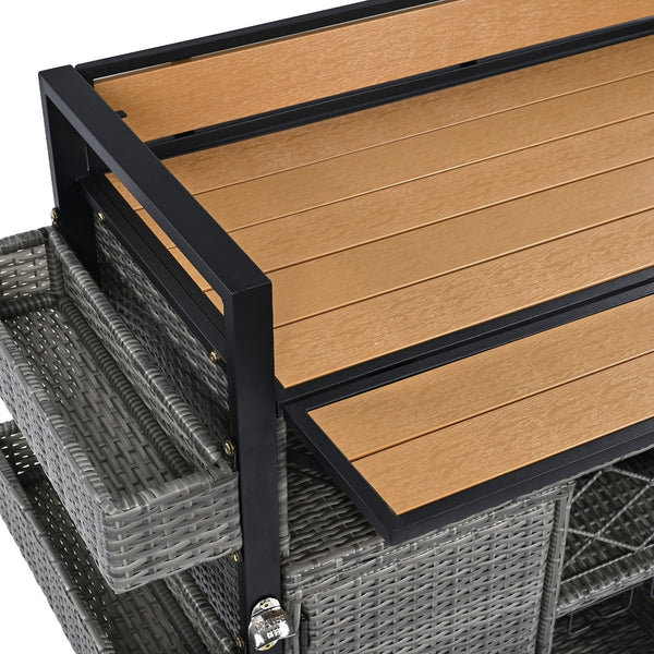 English Elm K&K Wicker Outdoor Grill Cart with Foldable Drop Leaf, Locking Wheels, Wine Rack & Ample Storage Grey N707P233747G