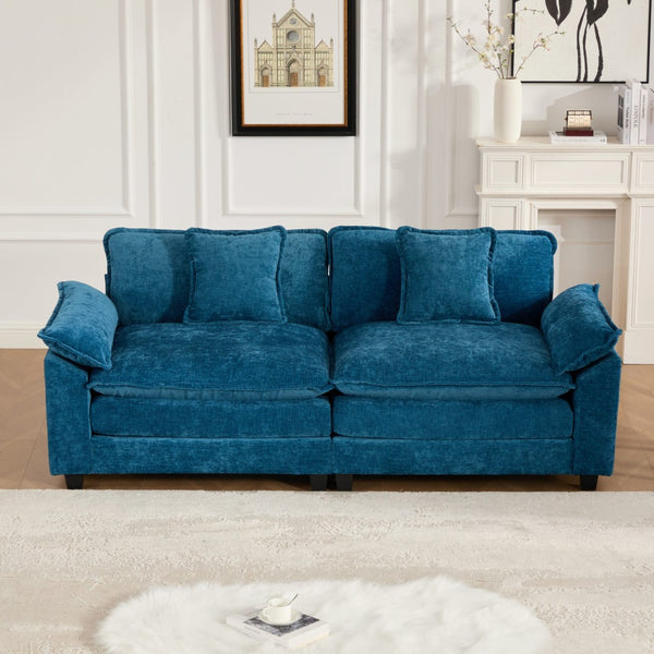 English Elm Wider Armrest Loveseat - Modern Modular Couch In Blue Chenille, Comfy Double-Layer Cushion, Ergonomic Design W1143S00037-GIGA
