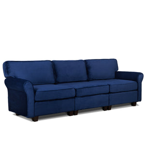 English Elm 94" Corduroy Three Seater Sofa Deep Cushioned Solid Wood Frame Modern Living Room Couch Blue W2715S00009