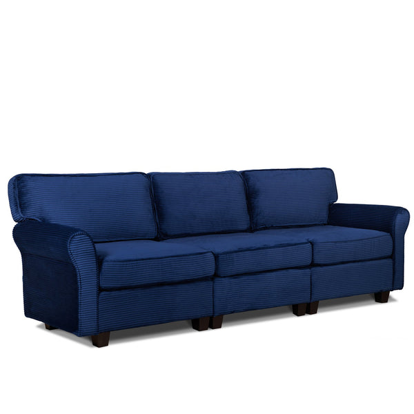 English Elm 94" Corduroy Three Seater Sofa Deep Cushioned Solid Wood Frame Modern Living Room Couch Blue W2715S00009