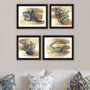 English Elm Trendy Gold Sea Coastal Four Panel Matte Black Framed Art Set for Living Room B067P255239