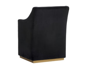 Sunpan Zane Glamorous Wheeled Lounge Chair with Brushed Brass Frame for Stylish Dining & Relaxation Spaces Abbington Black