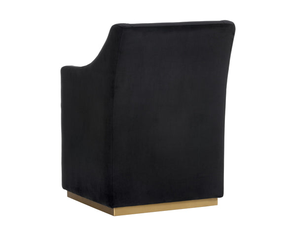 Sunpan Zane Glamorous Wheeled Lounge Chair with Brushed Brass Frame for Stylish Dining & Relaxation Spaces Abbington Black