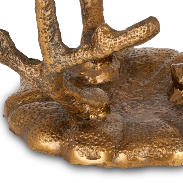 Coral Brass Accent Table - Artistic Coastal Design with Antique Finish & Removable Glass Top, 21" High