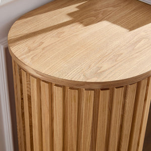 English Elm 59.05'' Matte Finish Console Table Curved Top Striped Legs Slim Entryway Foyer Natural W876P439955