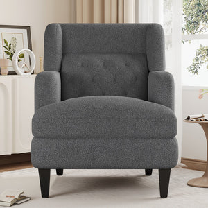 English Elm Christopher Knight Home® - Upholstered Teddy Fleece Armchair with Tufted Back, Contemporary Cozy Accent Seat for Living Room DARK GREY N763P193158R