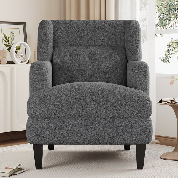 English Elm Christopher Knight Home® - Upholstered Teddy Fleece Armchair with Tufted Back, Contemporary Cozy Accent Seat for Living Room DARK GREY N763P193158R