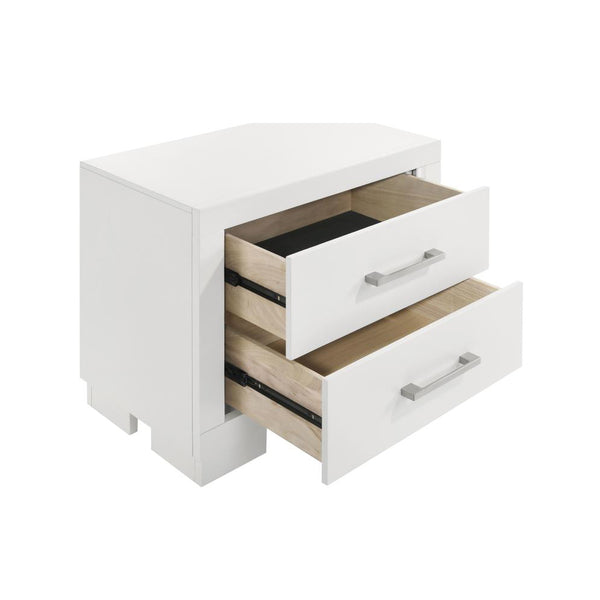 English Elm 2 Drawer MDF Nightstand with Felt-Lined Interiors, Silver Bar Pulls, Rich Wood Finish for Bedrooms Cream White B016P254531