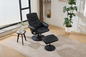 English Elm 015-Recliner Ergonomic Swivel Massage Chair with Ottoman, Heated 5-Point Vibration, 140° PU Recliner Black W2636P262445