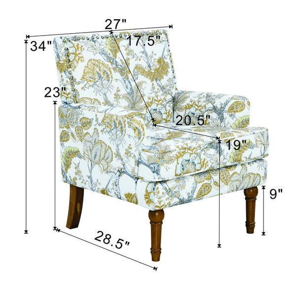 English Elm Accent Slipper Chair Botanical Tapestry Upholstery Nailhead Trim Solid Wood Legs Farmhouse Earthy Yellow W5568P445701