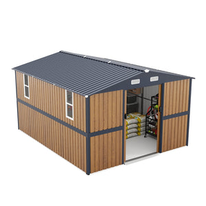 English Elm 10x12 Galvanized Steel Outdoor Shed with Lockable Entry Windows and Sloped Roof W1598S00032