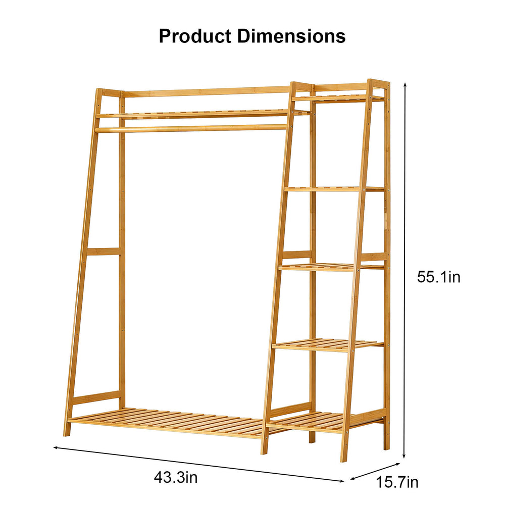 English Elm Bamboo Garment Rack Freestanding Closet Organizer with Shoe Shelf for Entryway W3101P417700