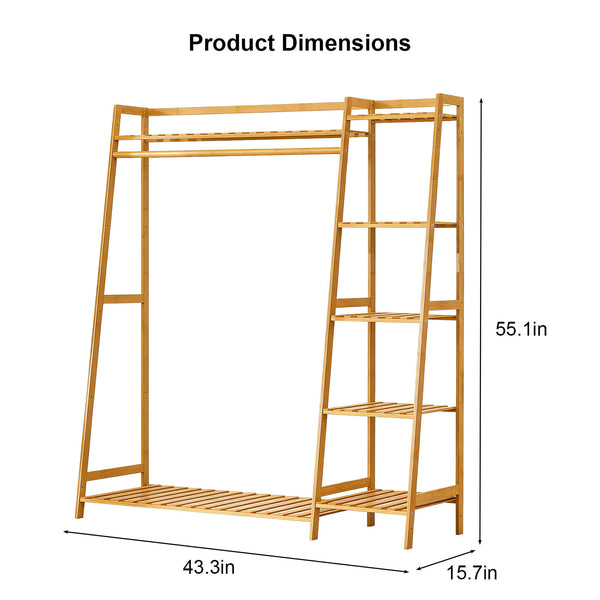 English Elm Bamboo Garment Rack Freestanding Closet Organizer with Shoe Shelf for Entryway W3101P417700