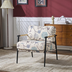English Elm 27.56" Minimalist Accent Chair Padded Cushions Black Metal Wood Armrest Seating N767P215306W