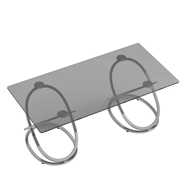 English Elm 31.50'' Sculptural Chrome Ring Base Coffee Table Gray Tempered Glass Luxury Living Room W757P412775