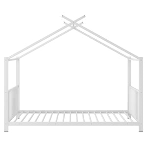 English Elm Twin Metal House Platform Bed with Slat Kit for Kids Sleepovers Sturdy Frame Elegant Silhouette 63.8"H White MF322835AAK