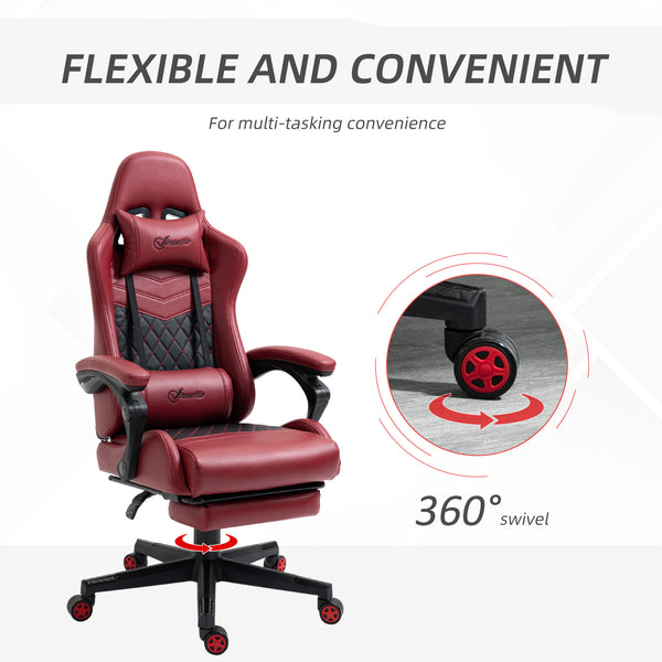 English Elm Vinsetto Ergonomic Racing Gaming Chair Diamond PU Leather High Back Recliner with Footrest, Red W2225P173918