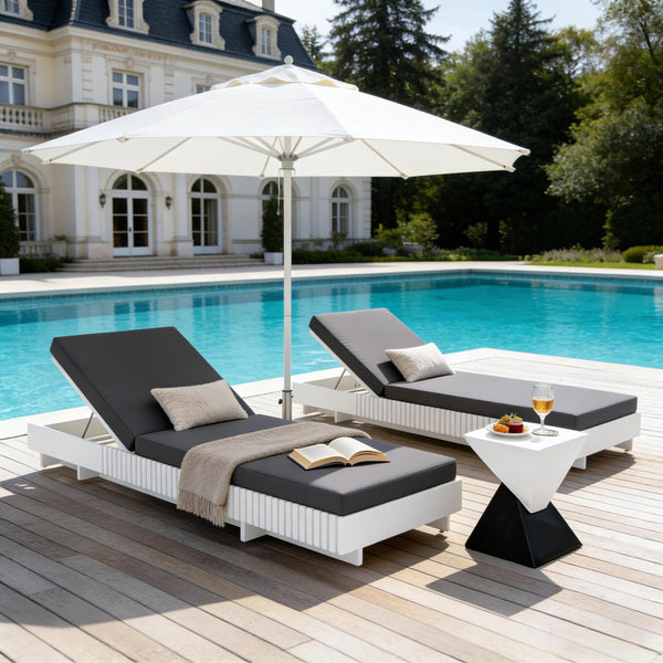 English Elm Modern Acacia Wood Outdoor Chaise Lounge Slatted Reclining Poolside Sun Chair Dark Grey,White N770P281696W_65429.00CUSHDGRY
