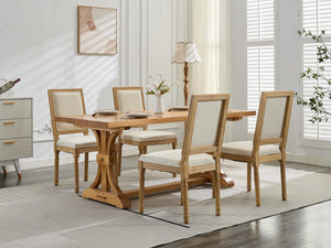 English Elm French Louis Dining Chair Set of 2 with Rattan Back, Solid Wood Carved Frame, Linen Upholstery, 300lb Capacity Beige W1143P325857