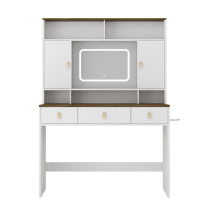 English Elm Farmhouse Vanity with Lighted Mirror Drawers and Styling Tool Storage for Bedroom W1321P423039