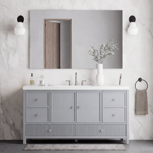 English Elm 60" Freestanding Bathroom Vanity Fluted Fronts Soft Close Drawers Drop-in Sink Blue Gray N817P404100B