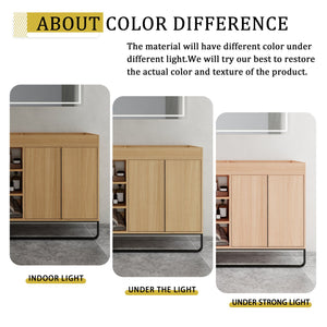 English Elm 60" Modern Freestanding Bathroom Vanity with 4 Soft-Close Doors, 3 Open Shelves, Towel Hanger, 8 Boxes W999P376886