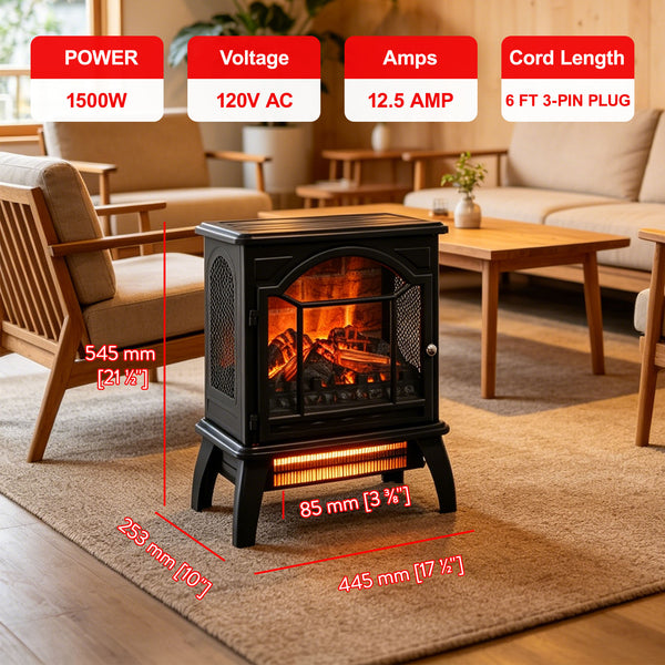English Elm 18 Inch Infrared Quartz Freestanding Electric Fireplace Stove with 3d Flame Effect W1769112698