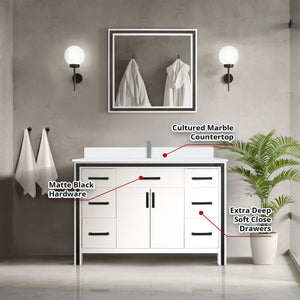 English Elm White 48 in. Bath Vanity with Cultured Marble Top, Faucet & 34" Mirror, Scratch-Resistant Wood Finish B2731S01357