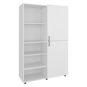 English Elm Wardrobe Spacious 72.4" H Two-Door Engineered Wood Closet with Five Shelves, Six Legs, Modern Appeal White 40.94 L x 29.13 W x 5.51 H B097S00204