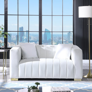 English Elm A Modern Chesterfield Loveseater - Elegant White Velvet Channel Sofa With Luxurious Comfort & Style W1099S00107