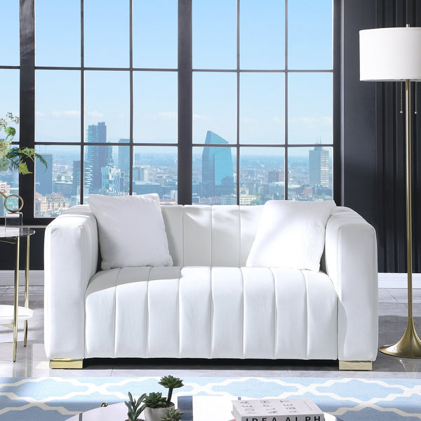English Elm A Modern Chesterfield Loveseater - Elegant White Velvet Channel Sofa With Luxurious Comfort & Style W1099S00107