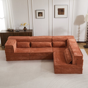 English Elm Compression Mahjong Sofa: Cozy Modular Floor Bed With Memory Foam & 4 Pillows, No Assembly, Orange W3723S00030