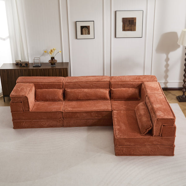 English Elm Compression Mahjong Sofa: Cozy Modular Floor Bed With Memory Foam & 4 Pillows, No Assembly, Orange W3723S00030