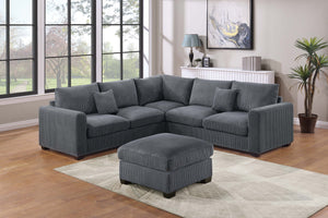 English Elm 4pc Corduroy Sectional Sofa Set with Ottoman Corner Wedge and Low-profile Modern Legs Dark Gray B011S02226