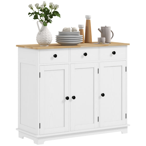 English Elm Homcom Distressed White Sideboard With Solid Wood Top, Versatile Storage Cabinet For Kitchen & Living Room W2225P229095