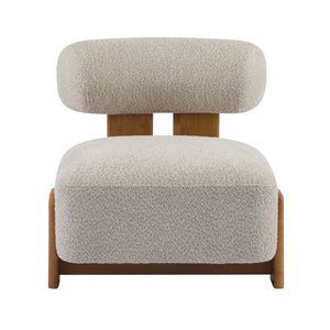 English Elm 27.25" Boucle Lounge Chair Solid Wood Frame Rolled Back Sculptural Living Room Accent N767P354792A