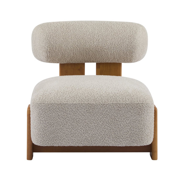 English Elm 27.25" Boucle Lounge Chair Solid Wood Frame Rolled Back Sculptural Living Room Accent N767P354792A